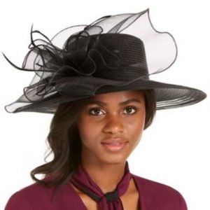Wide-Brim Braided Dressy Hat Black ONE SIZE
